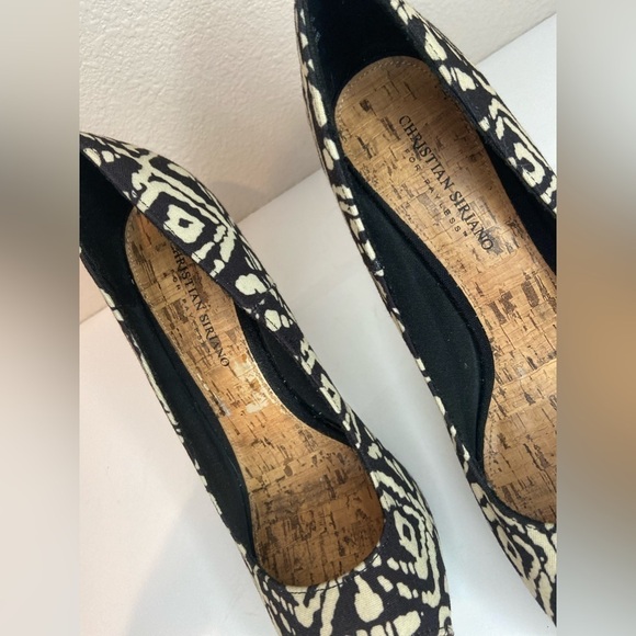 Christian Siriano~Abstract Brown/Cream Cork-Look Stiletto Heels~Peep Toe~Size 9W - Picture 8 of 16